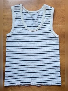 BKE Core Ribbed Tank Top Striped White Black Stretch Size S/M